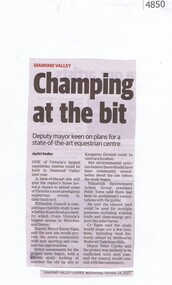 Newspaper Clipping, Diamond Valley Leader, Champing at the bit, 18/10/2017