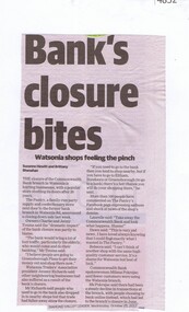 Newspaper Clipping, Diamond Valley Leader, Bank's closure bites, 25/10/2017