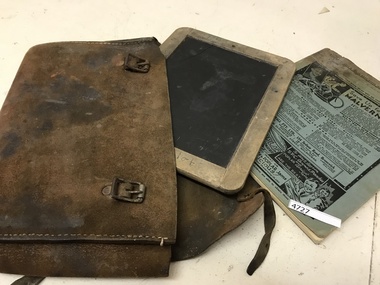 School Equipment, School satchel with exercise book and slate, 1931-1934