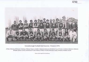 Photograph - Digital image, Greensborough Football Club Reserves, Premiers 1972, 1972_