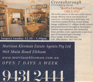 Photograph - Digital Image, Cherel Sartori, Sale notices, Kell's Cottage, 2000, 2000_