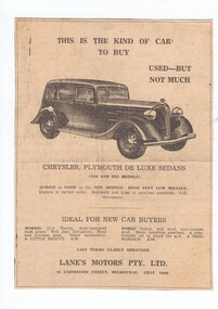 Advertisement - Digital image, Lane's Motors, 12/09/1935