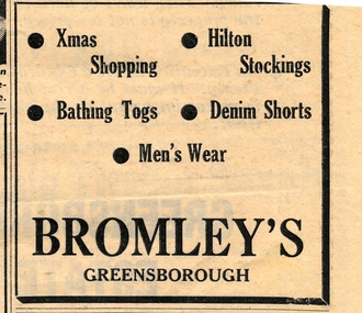 Advertisement - Digital image, Diamond Valley Local, Bromley's Greensborough, 15/12/1954