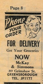 Advertisement - Digital image, Diamond Valley Local, McKay & Simmons Grocer, 15/12/1954