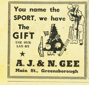 Advertisement - Digital image, Diamond Valley Local, A.J and N. Gee, 15/12/1954