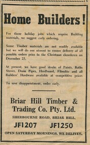 Advertisement - Digital image, Diamond Valley Local, Briar Hill Timber, 15/12/1954