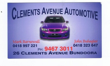 Business card - Digital Image, Clements Avenue Automotive, Bundoora, 2016_