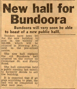 Newspaper Clipping - Digital Image, New hall for Bundoora, 21/11/1967