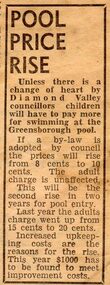 Newspaper Clipping - Digital Image, Greensborough Swimming Pool price rise 1967, 21/11/1967