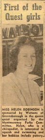 Newspaper Clipping - Digital Image, First of the Quest girls: Helen Robinson, 21/11/1967