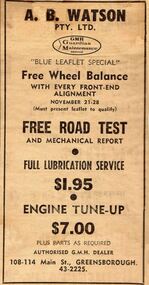 Advertisement - Digital image, Diamond Valley News, A. B. Watson, 21/11/1967