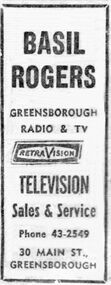 Advertisement - Digital image, Diamond Valley News, Basil Rogers, 21/11/1967