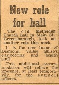 Newspaper Clipping - Digital Image, New role for hall, 28/11/1967