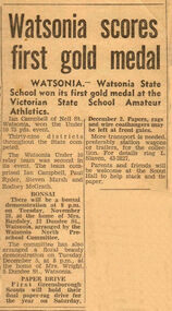 Newspaper Clipping - Digital Image, Watsonia scores first gold medal [Wa4838], 28/11/1967