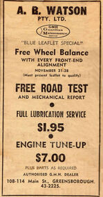 Advertisement - Digital image, Diamond Valley News, A.B.Watson 1967, 28/11/1967