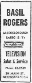 Advertisement - Digital image, Diamond Valley News, Basil Rogers, 1967, 28/11/1967