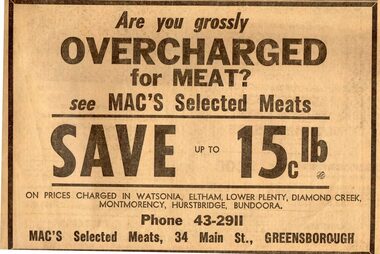Advertisement - Digital image, Diamond Valley News, Mac's Selected Meats 1967, 28/11/1967