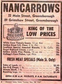 Advertisement - Digital image, Diamond Valley News, Nancarrows Greensborough 1967, 28/11/1967