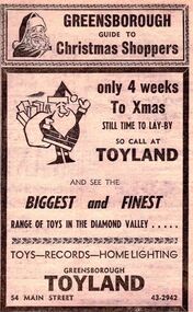 Advertisement - Digital image, Diamond Valley News, Toyland, Greensborough 1967, 28/11/1967