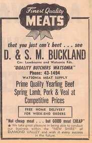 Advertisement - Digital image, Diamond Valley News, Buckland Butchers, Watsonia, 1964, 29/09/1964