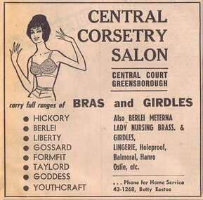 Advertisement - Digital image, Diamond Valley News, Central Corsetry Salon, Greensborough, 1964, 29/09/1964