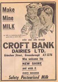 Advertisement - Digital image, Diamond Valley News, Croft Bank Dairies, Greensborough, 1964, 29/09/1964