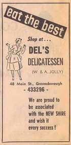 Advertisement - Digital image, Diamond Valley News, Del's Delicatessen, Greensborough, 1964, 29/09/1964