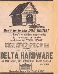 Advertisement - Digital image, Diamond Valley News, Delta Hardware, Greensborough, 1964, 29/09/1964