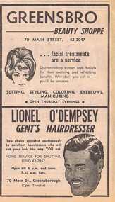 Advertisement - Digital image, Diamond Valley News, Greensbro Beauty Shoppe and Lionel Dempsey Gent's Hairdresser, 1964, 29/09/1964