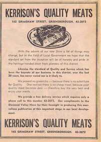 Advertisement - Digital image, Diamond Valley News, Kerrison's Quality Meats, 1964, 29/09/1964