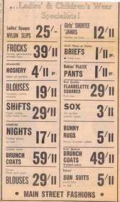 Advertisement - Digital image, Diamond Valley News, Main Street Fashions, 1964, 29/09/1964