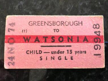 Ticket - Digital Image, Train ticket: Greensborough to Watsonia, Child, 1974, 24/11/1974