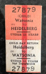 Ticket - Digital Image, VicRail, Train ticket: Watsonia to Heidelberg, Child, 1970s