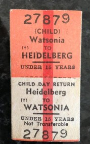 Ticket - Digital Image, VicRail, Train ticket: Watsonia to Heidelberg, Child, 1970s, 1970s