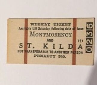 Ticket - Digital Image, VicRail, Train ticket: Montmorency to St Kilda, Weekly, 1970s, 1970s