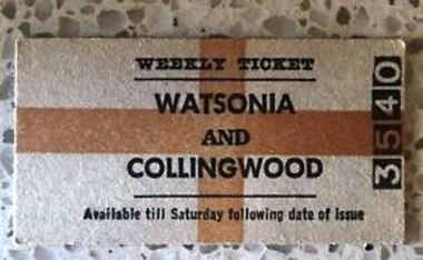 Ephemera - Ticket - Digital Image, VicRail, Train ticket: Watsonia to Collingwood, weekly, 1970s, 1970s