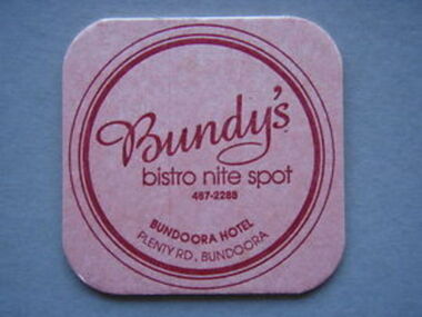 Coaster - Digital Image, Bundoora Hotel, Bundoora Hotel coasters, 1990, 1990s