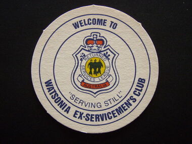 Coaster - Digital Image, Watsonia RSL Sub-branch, Watsonia Ex-Services Club coasters, 1990, 1990_