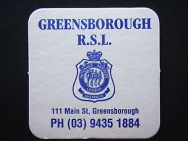 Coaster - Digital Image, Greensborough RSL, Greensborough RSL coasters, 1990, 1990s