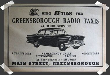 Advertisement - Digital image, Greensborough Radio Taxis, 1970s