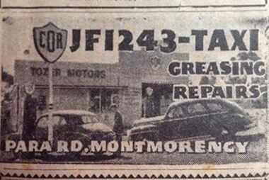 Advertisement - Digital image, Tozor Motors, Montmorency, 1970s