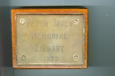 Plaque - Digital Image, Peter Davey Memorial Library plaque, Briar Hill Primary School BH4341, 1955_