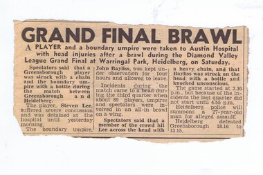 Newspaper Clipping - Digital Image, Diamond Valley News, Grand final brawl, 1960c
