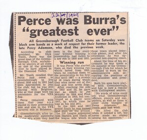 Newspaper Clipping - Digital Image, Diamond Valley News, Perc was Burra's greatest ever, 23/09/1969