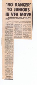 Newspaper Clipping - Digital Image, Diamond Valley News, No danger to juniors in move to VFA, 08/09/1981