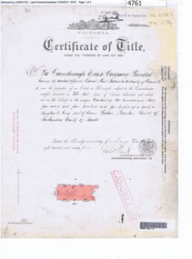 Certificate of Title, Supreme Court of Victoria (Probate Division) et al, Certificate of Title Vol. 2567 Fol. 294, Vol. 3134 Fol. 605, 22/05/1895
