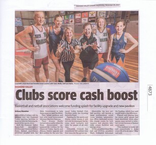 Newspaper Clipping, Diamond Valley Leader, Clubs score cash boost, 29/11/2017