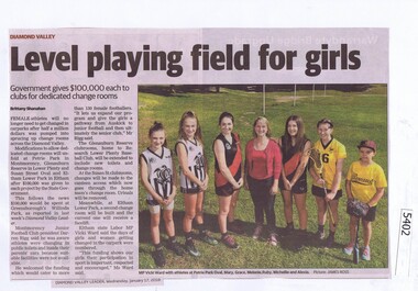 Newspaper Clipping, Diamond Valley Leader, Level playing field for girls, 17/01/2018