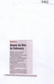 Newspaper Clipping, Diamond Valley Leader, Buses on line in February, 24/01/2018