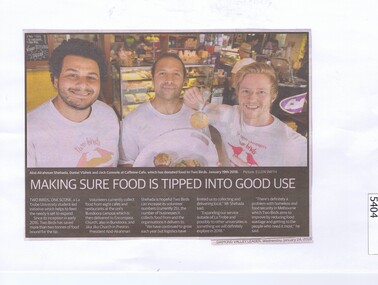 Newspaper Clipping, Diamond Valley Leader, Making sure food is tipped into good use, 24/01/2018